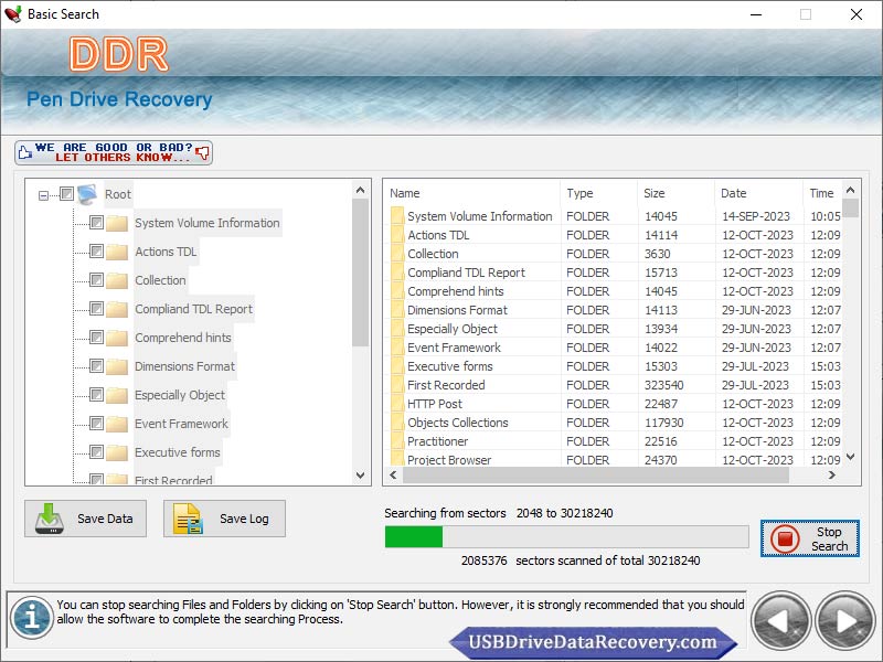 Screenshot of USB Drive Data Recovery software