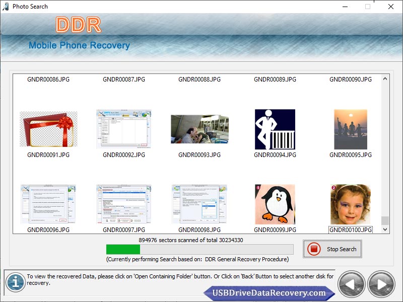 Screenshot of Mobile Phone Data Recovery Program