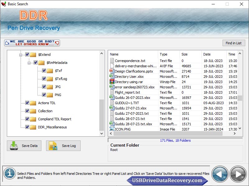 Screenshot of USB Files Recovery Software