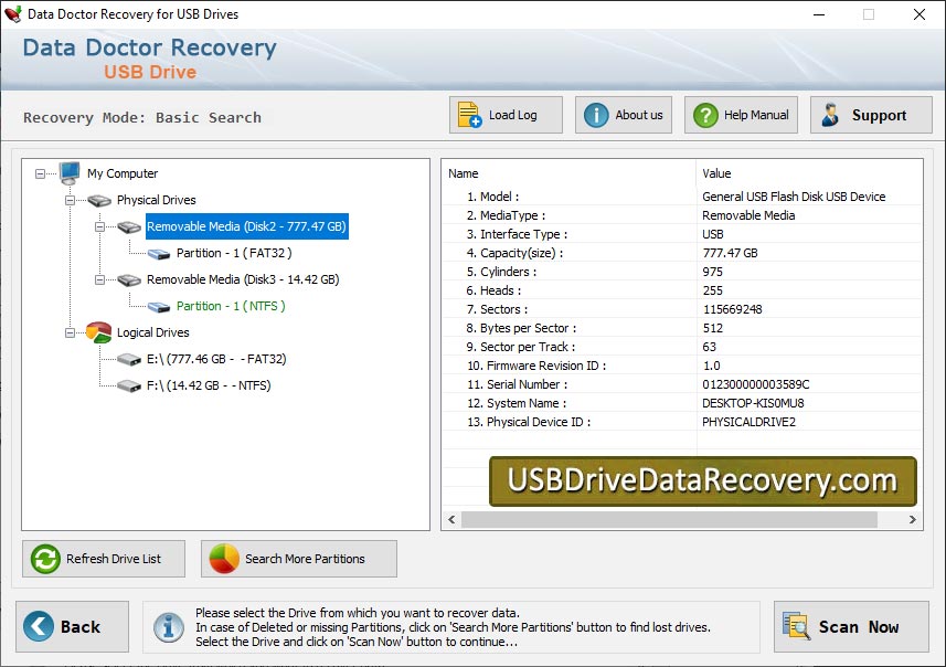 Screenshot of USB Drive Data Restore Software 8.1.7.1